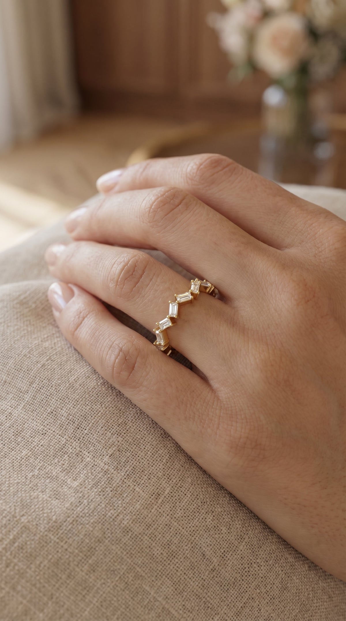 Mordent Zig Zag Baguette Diamond Anniversary Ring, view 2