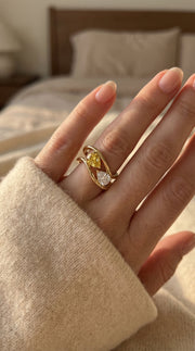Modern Bypass Pear Cut Yellow & White Diamond Toi et Moi Ring, view 2