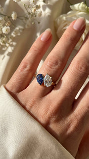Toi et Moi Ring with Blue Sapphire and Pear Shape Diamond, view 2