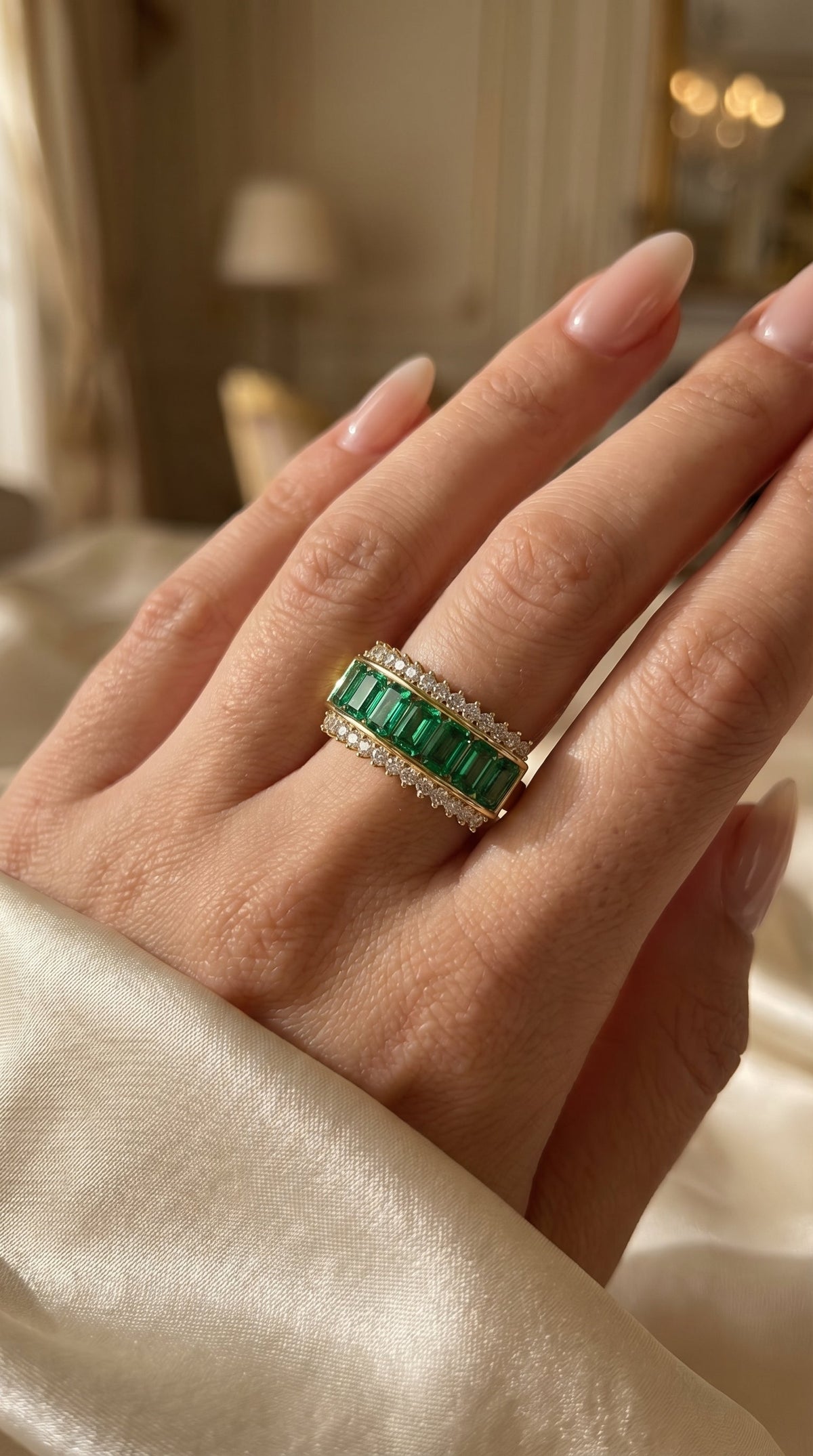 Emerald Cut Green Diamond Statement Ring, view 2