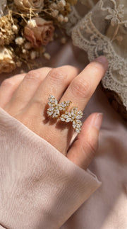Double Floral Statement Cocktail Butterfly Style Fashion Ring, view 2