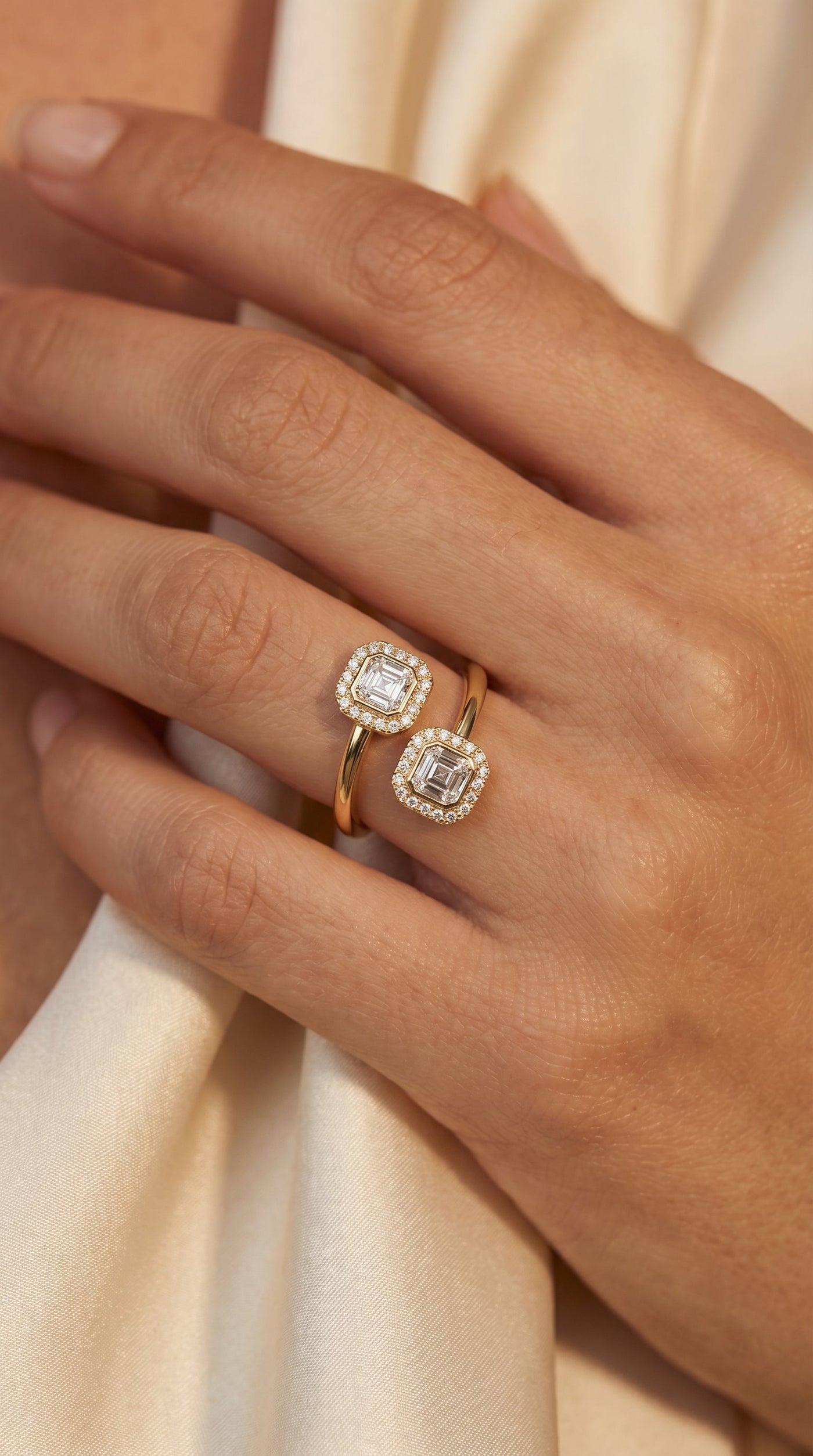 Two Stone Bypass Style Ascher Diamond Fashion Ring, view 2