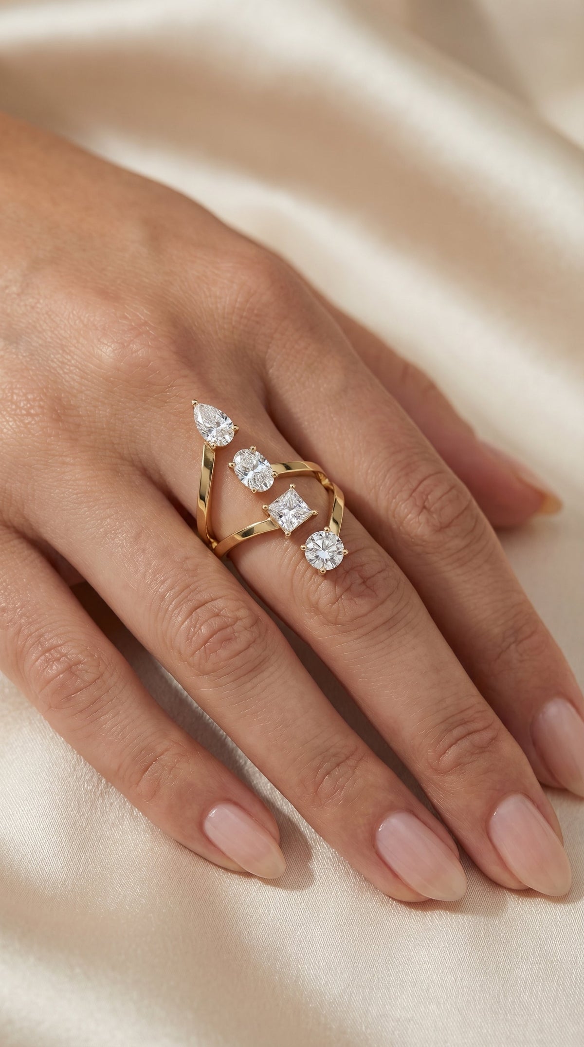 Forward Stackable 4 Stone Design Fashion ring, view 2