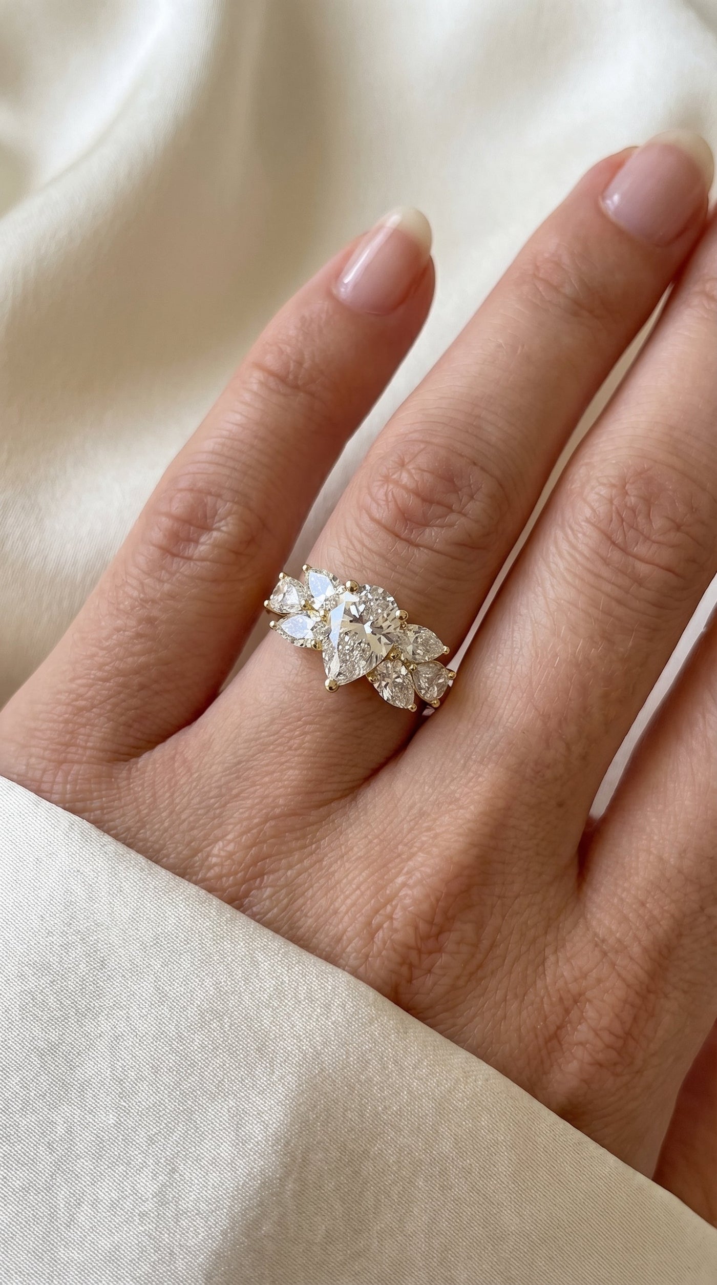 Floral Cocktail Cluster Design Pear Shape Diamond Fashion Ring, view 2
