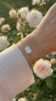 Diamond Bracelet Chain with Emerald Cut Halo Centre, Double Chain Elegant Design, view 2