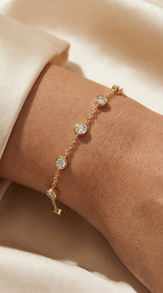 Diamond Station Bracelet, Bezel Set Round Diamonds Minimalist Chain Design, view 2