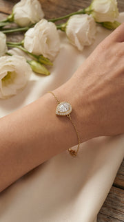 Pear Shape Diamond Halo Chain Bracelet, view 2