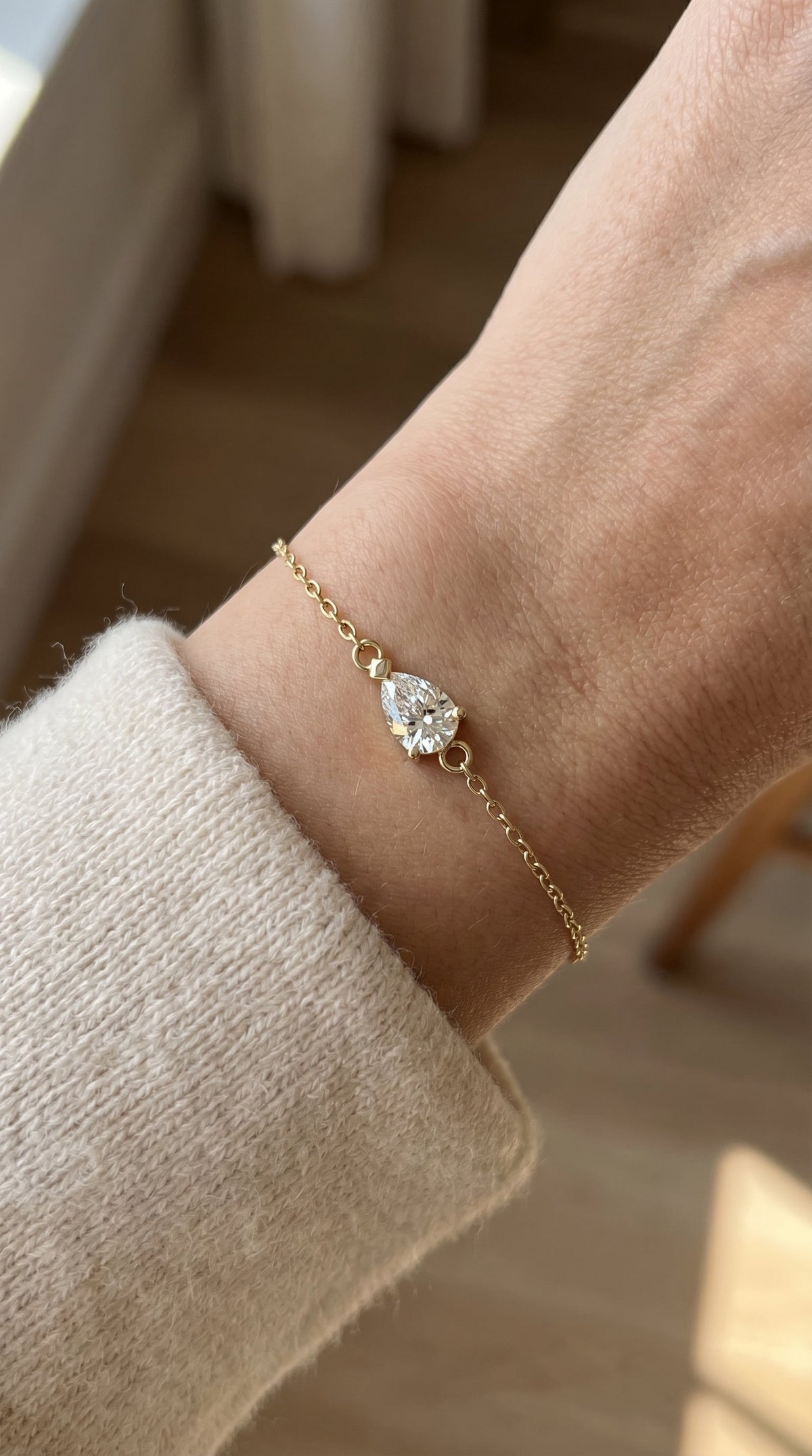 Pear Diamond Solitaire Chain Bracelet, view 2