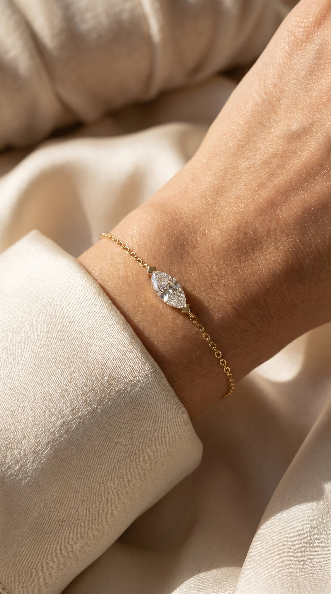 Elegant Marquise Diamond Solitaire Chain Bracelet, view 2