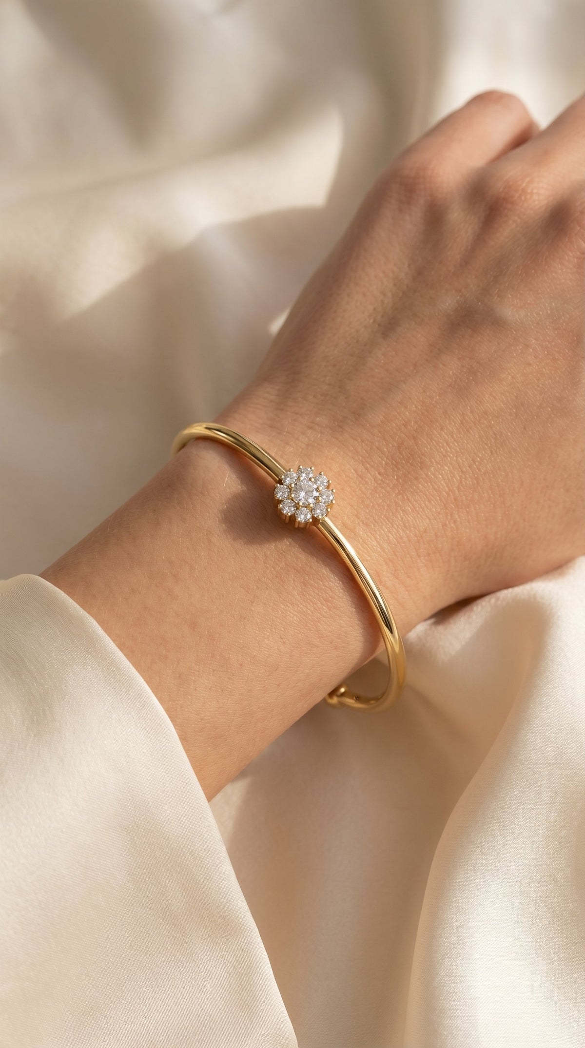 Floral Diamond Cluster Open Cuff Bracelet, view 2