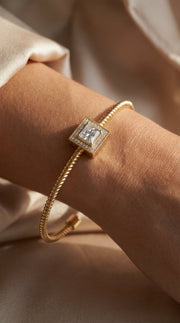 Cuff Bracelet with Square Halo Centrepiece, Princess Cut Diamond, view 2