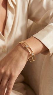 Minimalist Cuff Bracelet with Bezel Set Round Diamonds, view 2