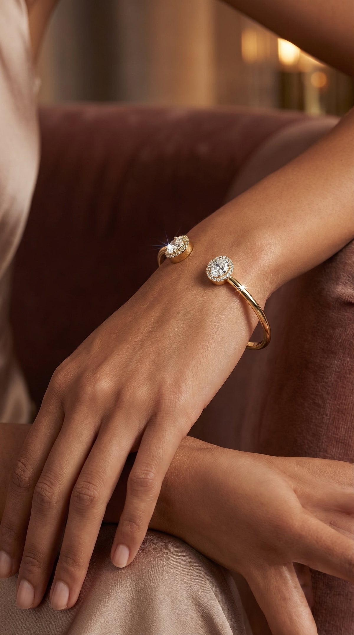 Elegant Open Cuff Bracelet with Round Halo Diamonds, view 2
