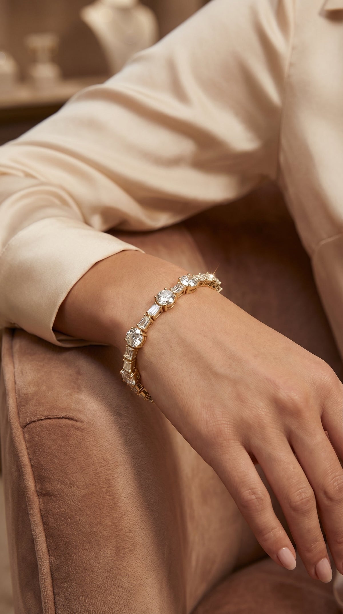 Round & Baguette Diamond Tennis Bracelet, view 2