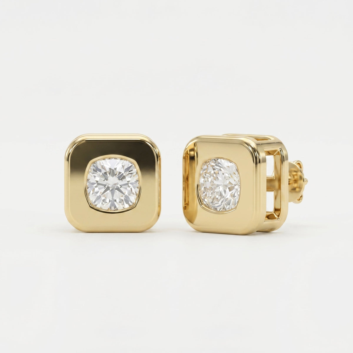 Bezel Set Round Diamond Stud Earrings, view 3