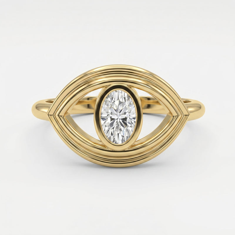 Modern Oval Cut Diamond Eye Design Ring, view 1