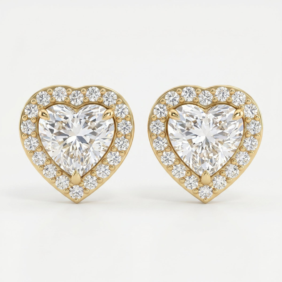 Heart Diamond Halo Design Stud Earrings, view 1