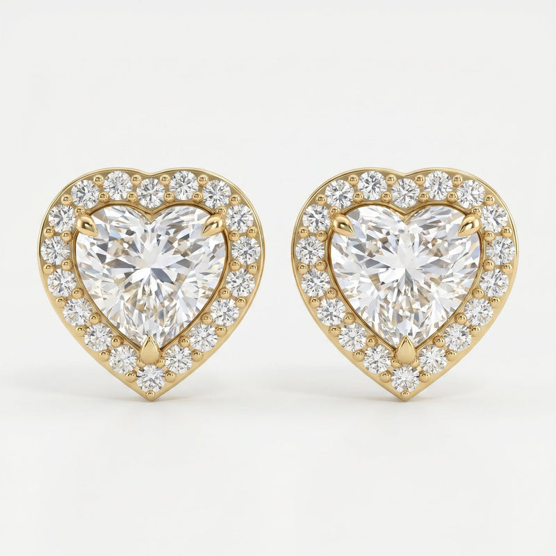 Heart Diamond Halo Design Stud Earrings, view 1
