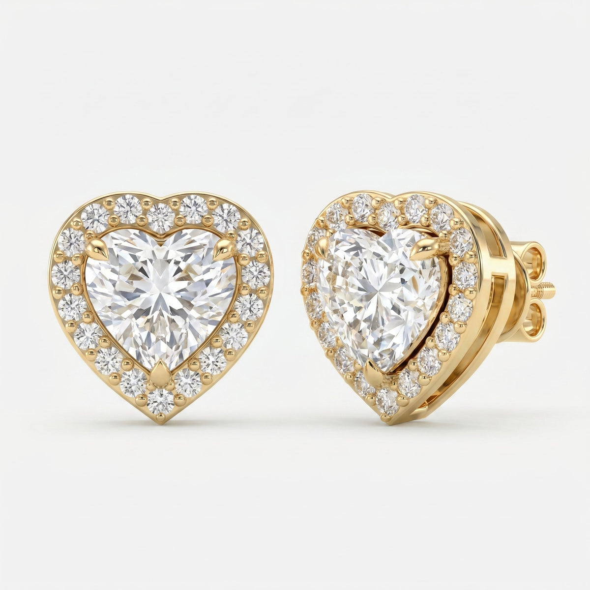 Heart Diamond Halo Design Stud Earrings, view 3