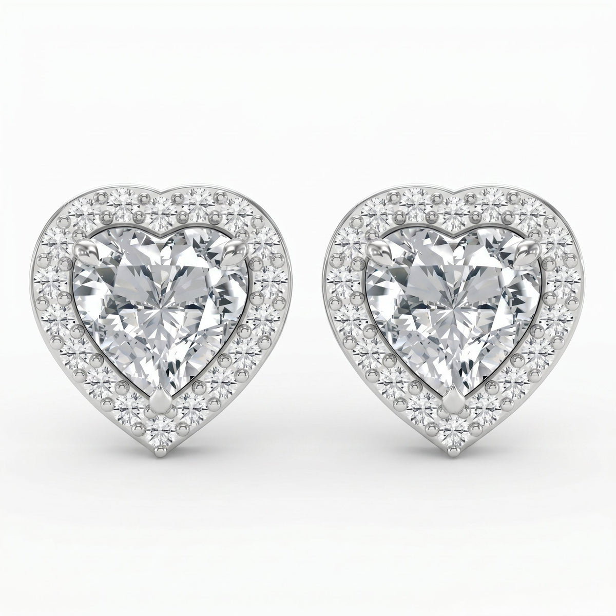 Heart Diamond Halo Design Stud Earrings, view 5