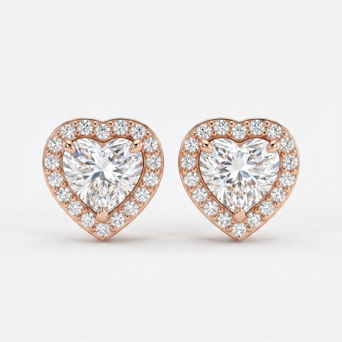Heart Diamond Halo Design Stud Earrings, view 6