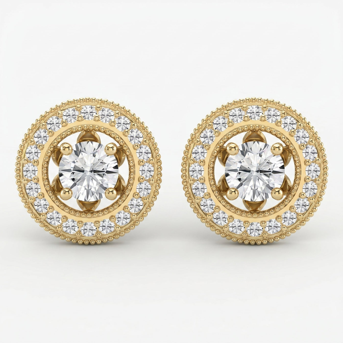 Round Diamond Halo Design Earrings, view 1