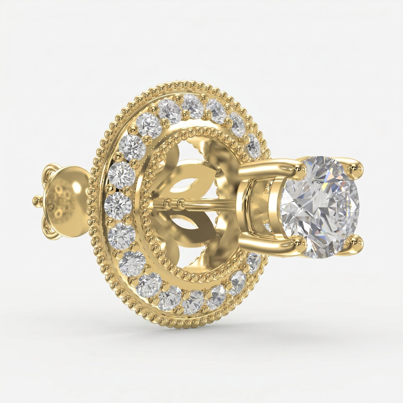 Round Diamond Halo Design Earrings, view 4
