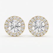 Halo Design Round Diamond Earring Stud, view 1
