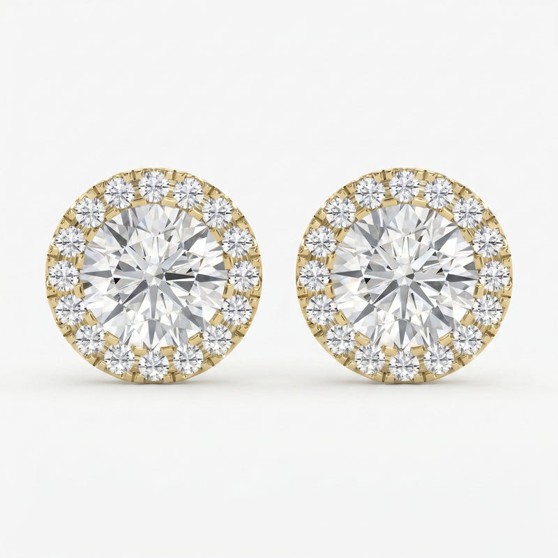 Halo Design Round Diamond Earring Stud, view 1