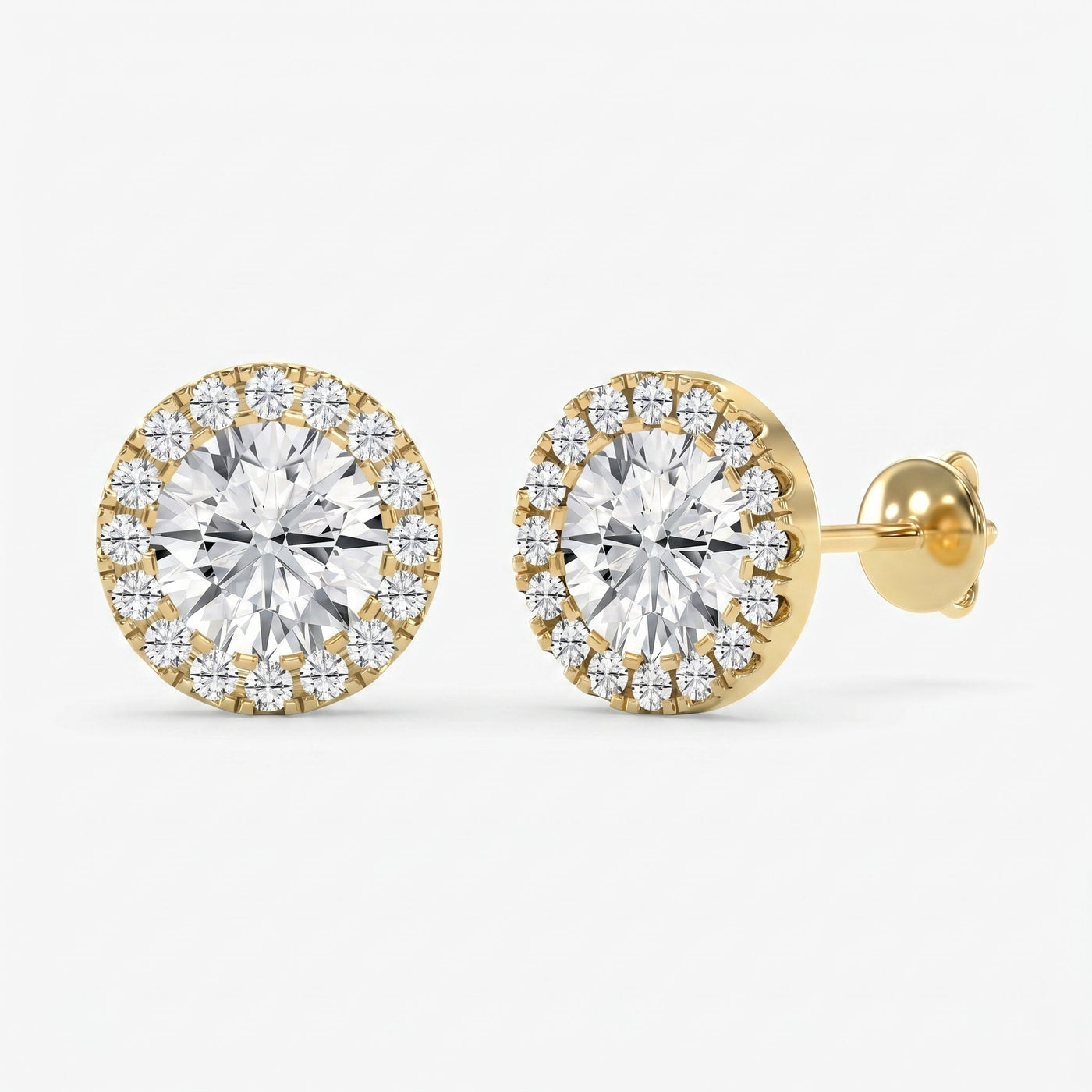 Halo Design Round Diamond Earring Stud, view 3