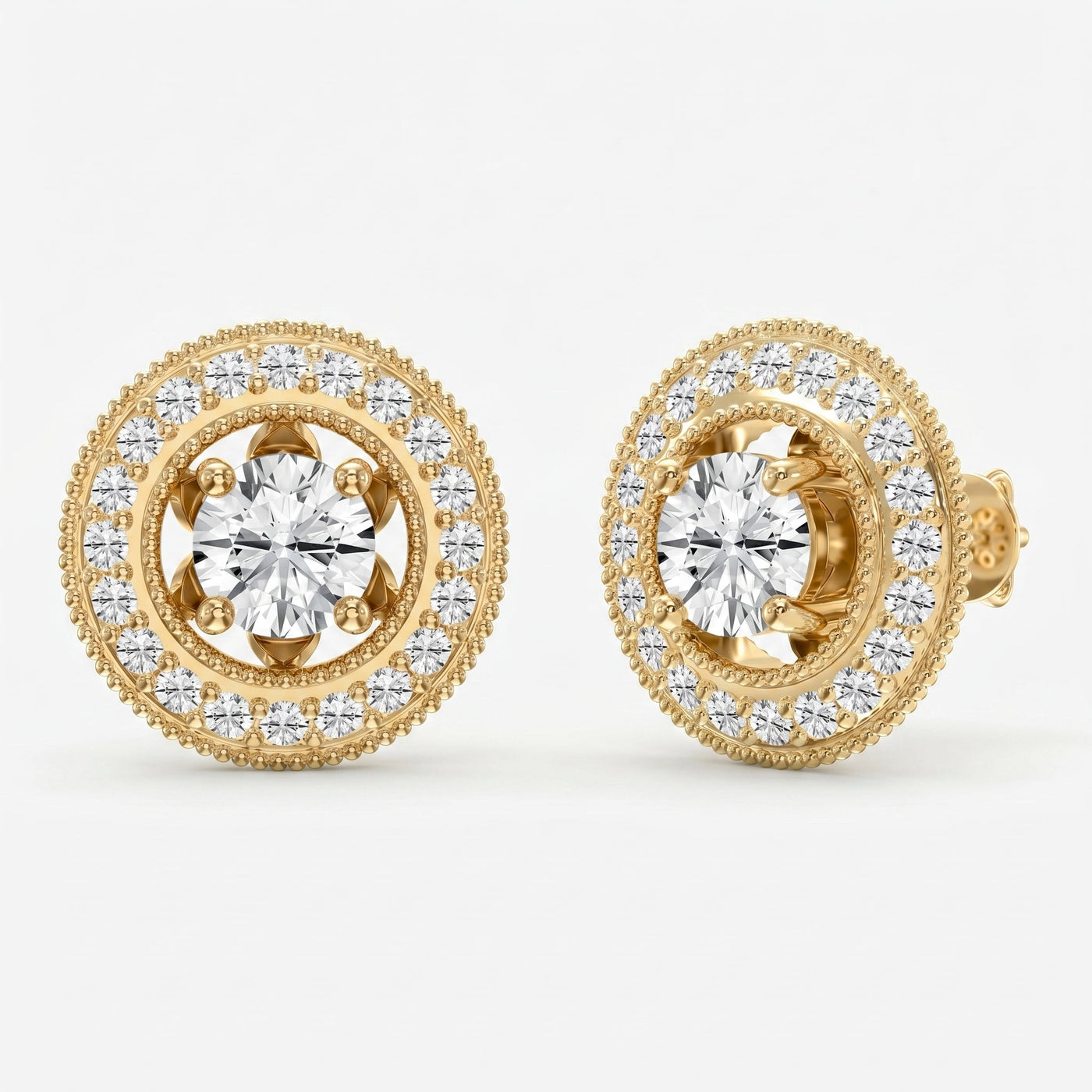 Round Diamond Halo Design Earrings, view 3