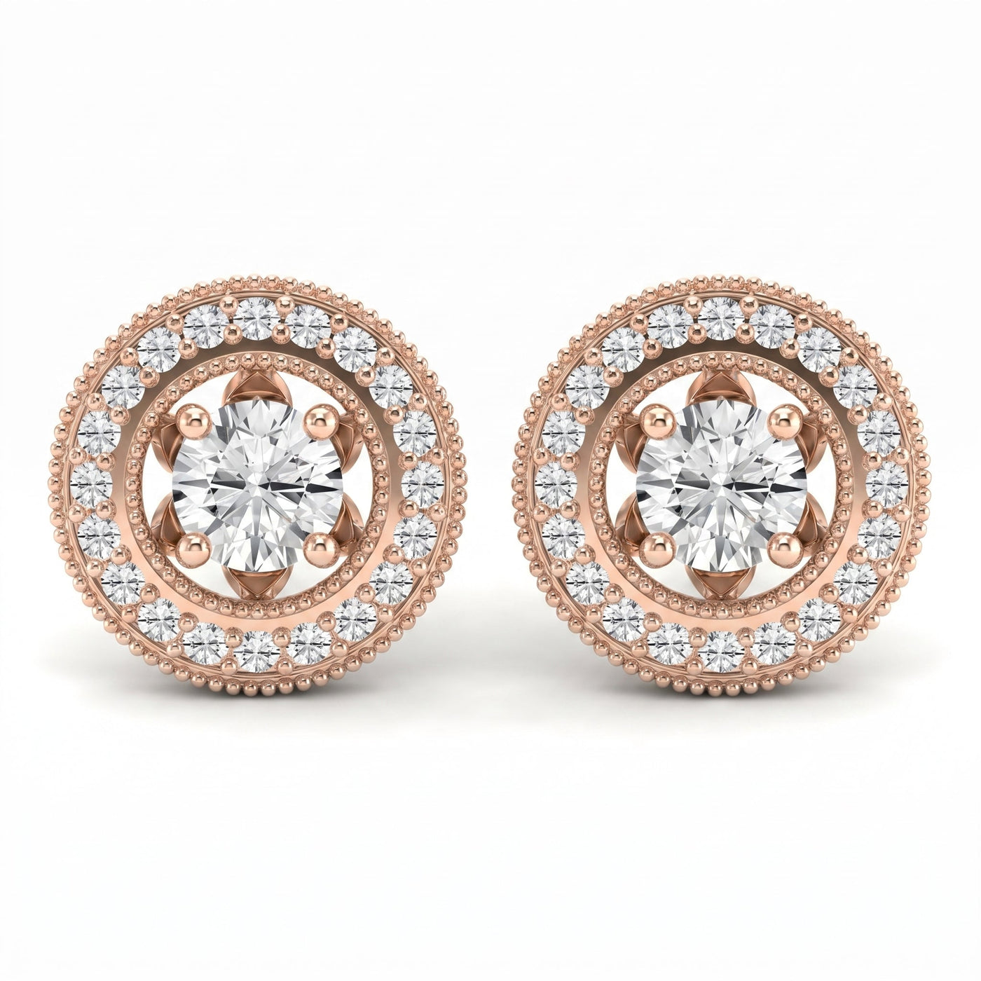 Round Diamond Halo Design Earrings, view 7