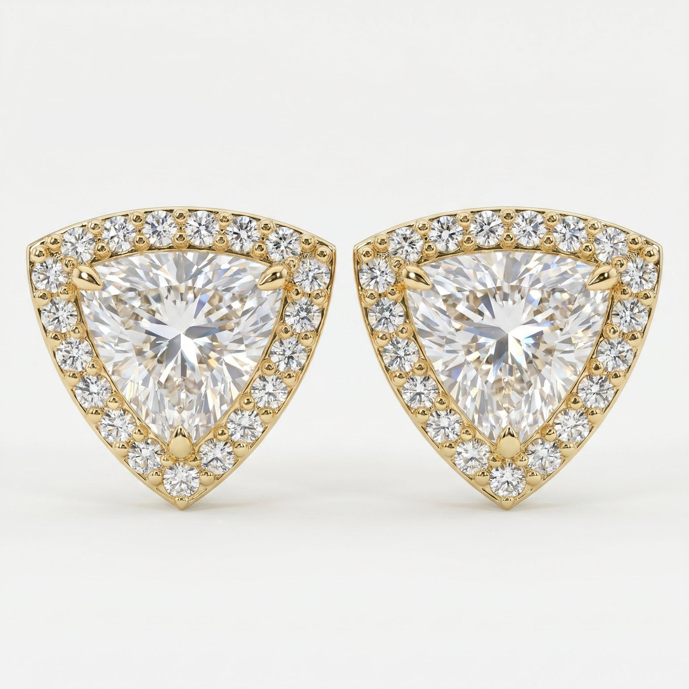 Trillion Cut Diamond Halo Stud Earrings, view 1