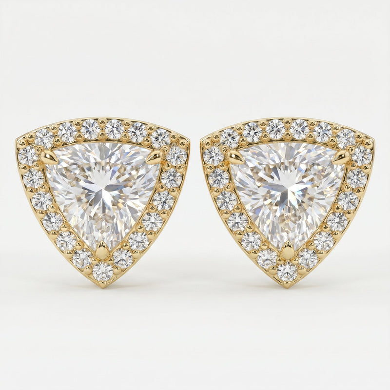 Trillion Cut Diamond Halo Stud Earrings, view 1