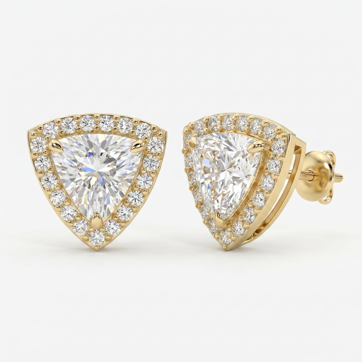 Trillion Cut Diamond Halo Stud Earrings, view 3