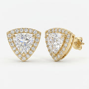Trillion Cut Diamond Halo Stud Earrings, view 3