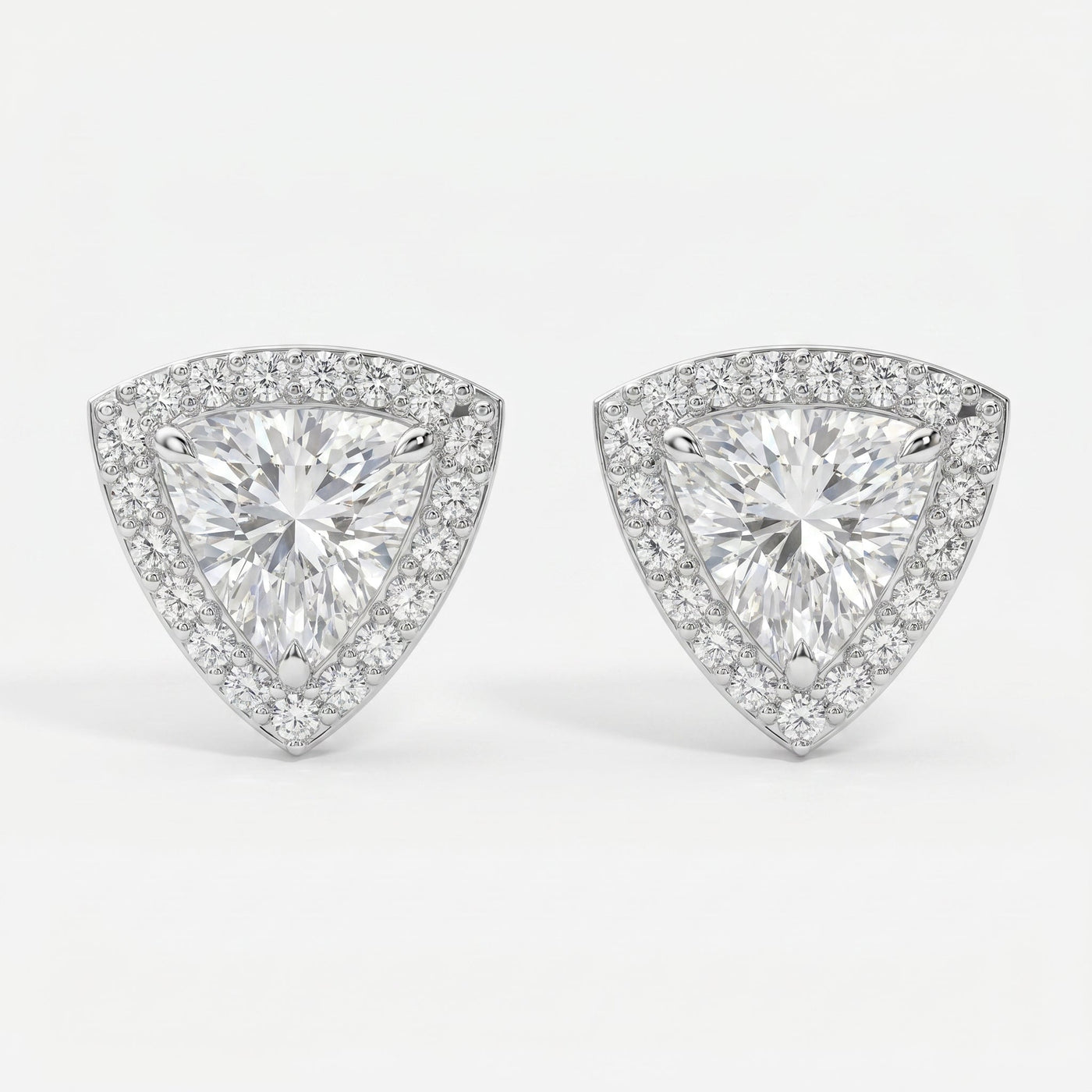 Trillion Cut Diamond Halo Stud Earrings, view 5