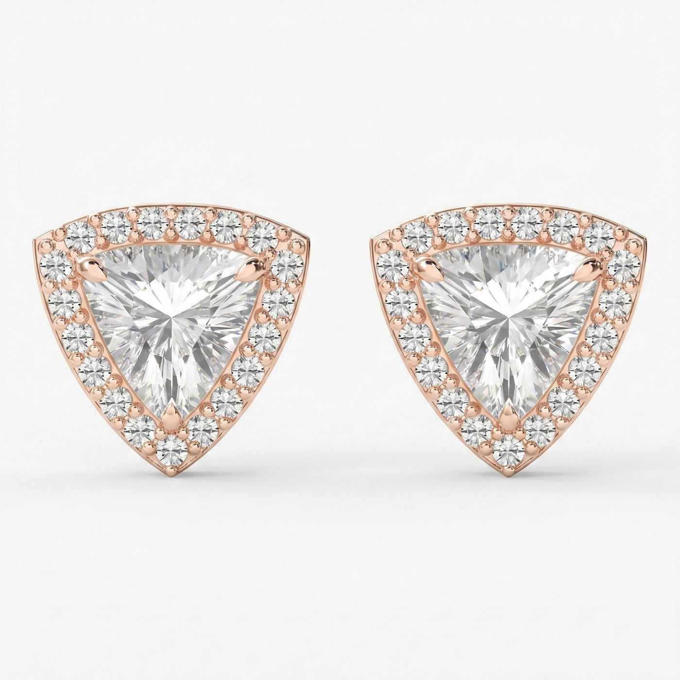 Trillion Cut Diamond Halo Stud Earrings, view 6