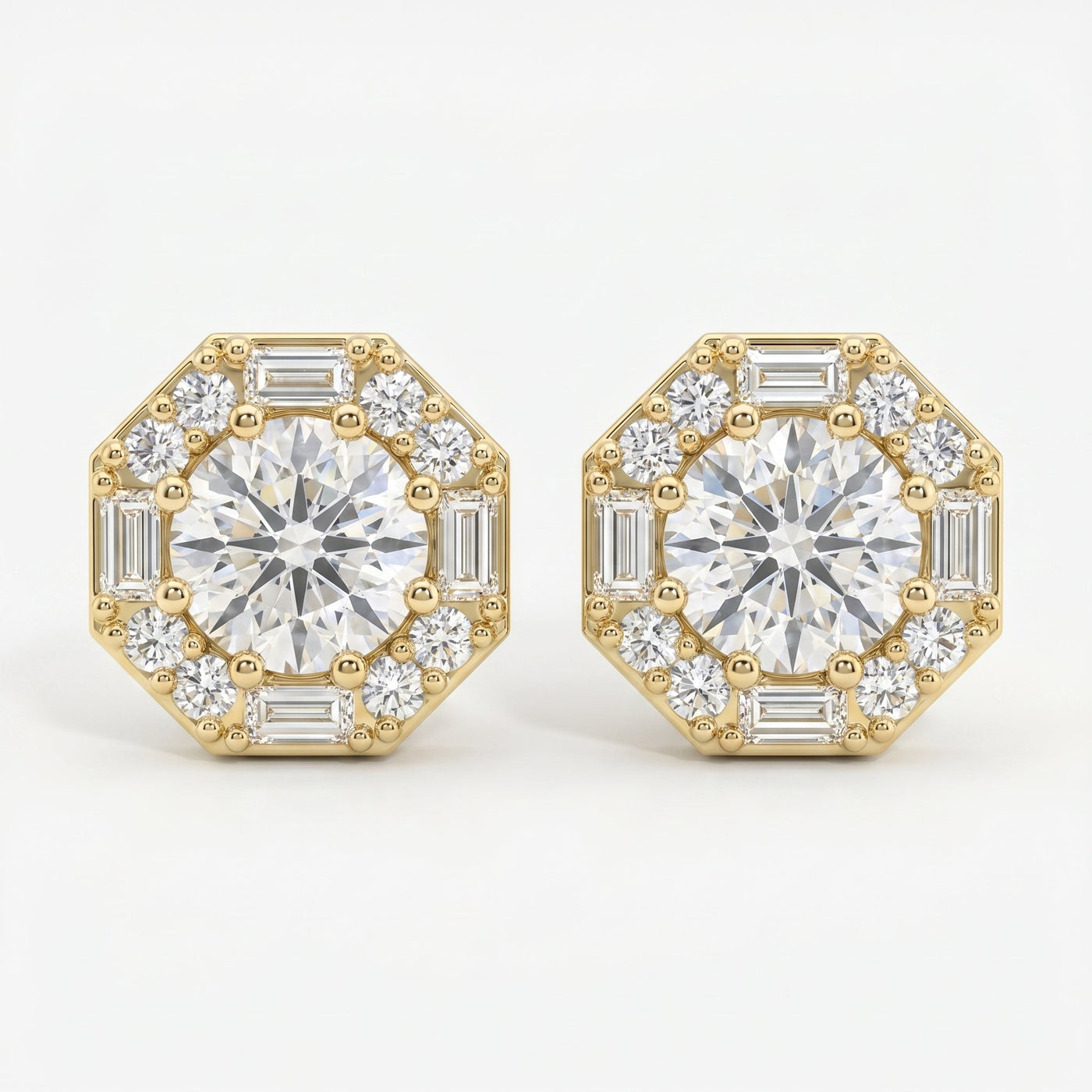 Octagon Halo Diamond Stud Earring, view 1