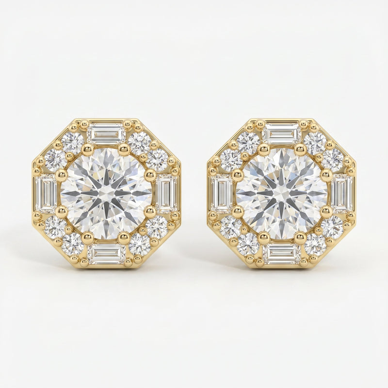Octagon Halo Diamond Stud Earring, view 1