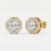 Octagon Halo Diamond Stud Earring, view 3