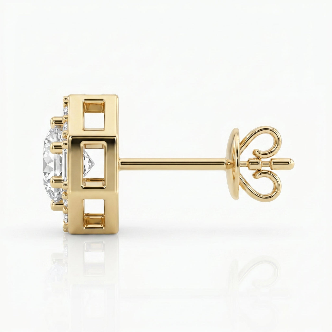 Octagon Halo Diamond Stud Earring, view 4