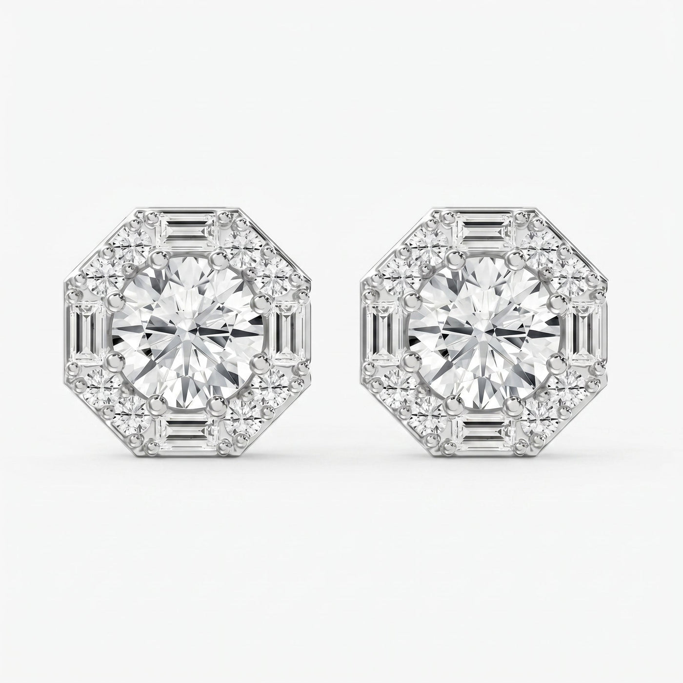Octagon Halo Diamond Stud Earring, view 5
