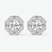 Octagon Halo Diamond Stud Earring, view 5
