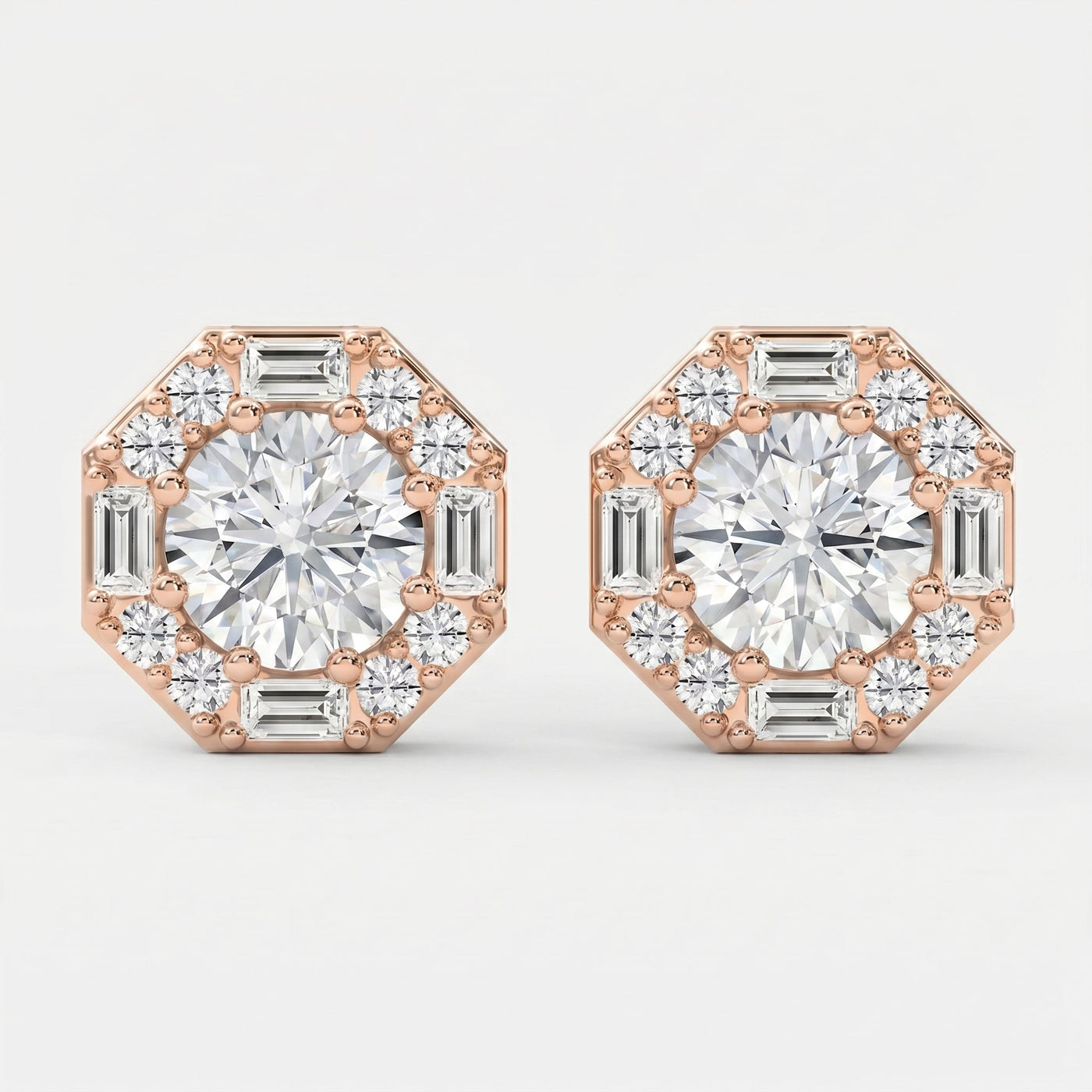 Octagon Halo Diamond Stud Earring, view 6