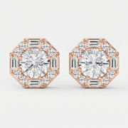 Octagon Halo Diamond Stud Earring, view 6