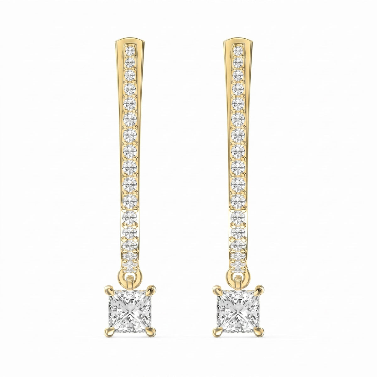 Round & Princess Cut Diamonds Pavé Design Hoops Earring, view 1