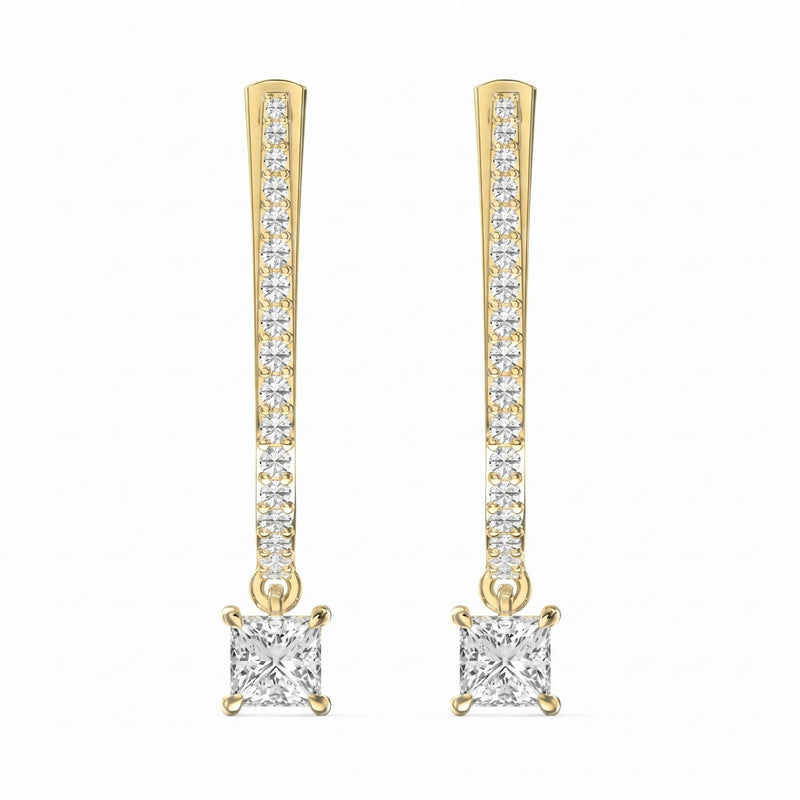 Round & Princess Cut Diamonds Pavé Design Hoops Earring, view 1