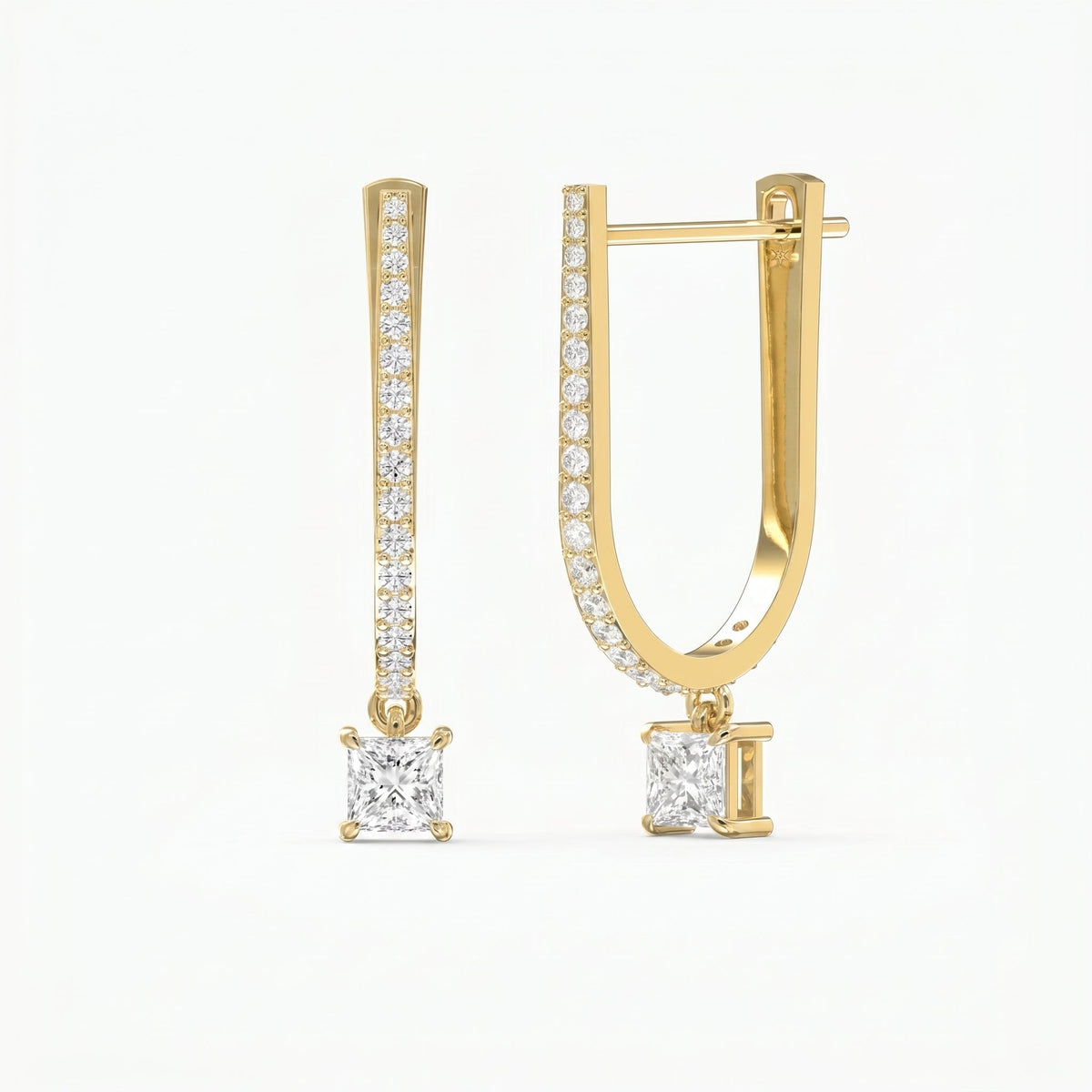 Round & Princess Cut Diamonds Pavé Design Hoops Earring, view 3