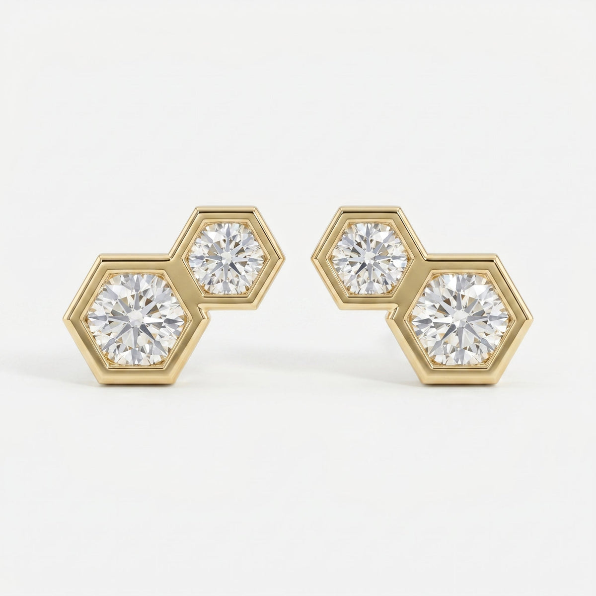 Honeycomb Hex Design Round Shape Earrings Studs, view 1